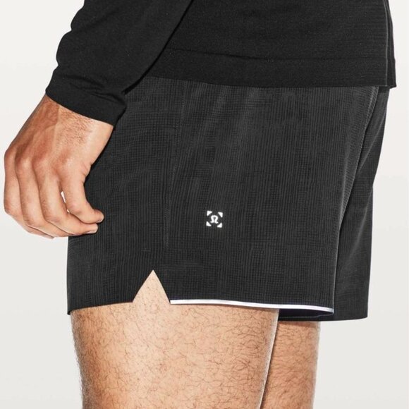 Lululemon Surge Short Linerless 7" Grid Lines Deep Coal Black Size Large - Picture 1 of 7